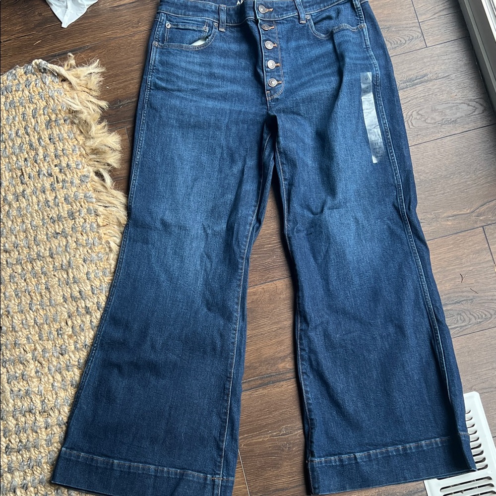 American Eagle Outfitters Dark Blue Wide Leg Flare Jeans